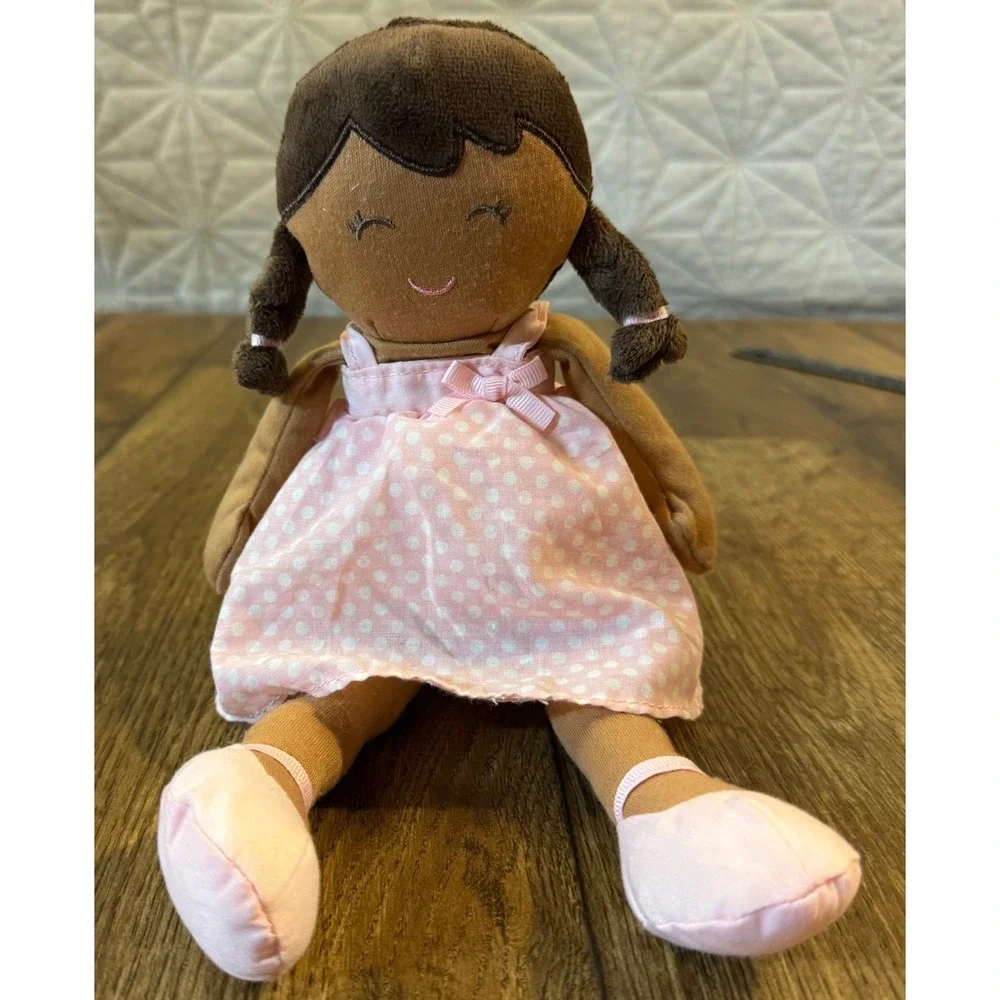 Carter's Plush Doll Pink Polka Dot Dress African American Black Hair 2014